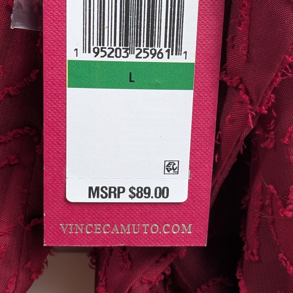 Vince Camuto NWT Deep Red Lace Burnout Smocked High neck Blouse Top Large - Picture 6 of 10